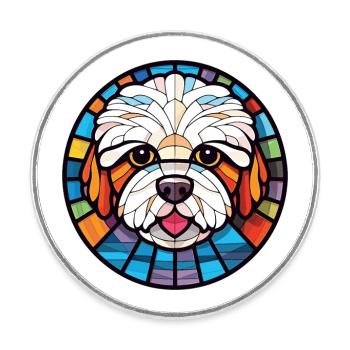 Bichon frisé chien race aquarelle Illustration - Magnet rond - blanc - Devant