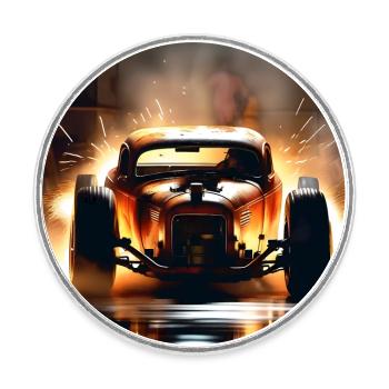Rusty Hot Rod racing #6 - Magnet rond - blanc - Devant
