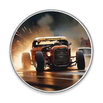 Rusty Hot Rod racing #10 - Magnet rond - blanc - Devant