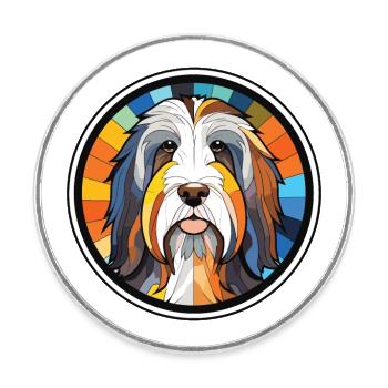 Bärtiger Collie Hund Rasse Aquarell Illustration - Runder Kühlschrankmagnet - Weiß - Vorne