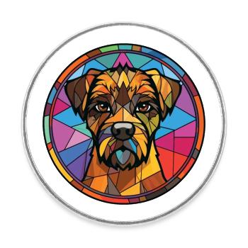 Border Terrier chien race aquarelle Illustration - Magnet rond - blanc - Devant