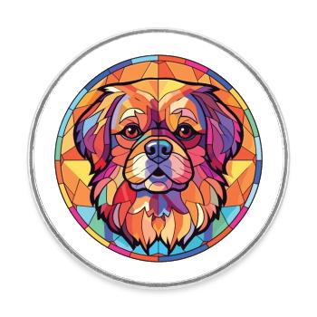 Épagneul tibétain chien race aquarelle Illustration - Magnet rond - blanc - Devant