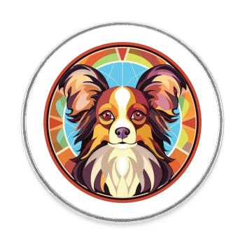 Papillon Hunderasse Aquarell Glas Illustration - Runder Kühlschrankmagnet - Weiß - Vorne