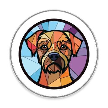 Border Terrier chien race aquarelle Illustration - Magnet rond - blanc - Devant