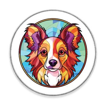 Papillon Hunderasse Aquarell Glas Illustration - Runder Kühlschrankmagnet - Weiß - Vorne