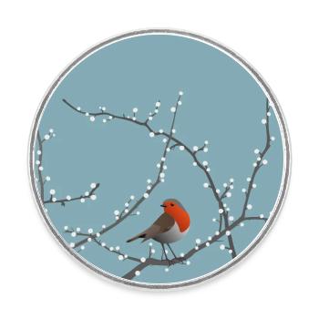 Oiseau d’hiver - Magnet rond - blanc - Devant