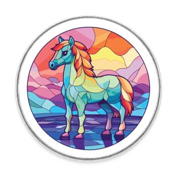 Poney Bébé Cheval Aquarelle Colorée Animal Cartoon - Magnet rond - blanc - Devant