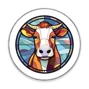Vache Coloré Aquarelle Animal Animal Illustration - Magnet rond - blanc - Devant