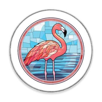 Flamingo bunte Aquarell-Tierillustration - Runder Kühlschrankmagnet - Weiß - Vorne
