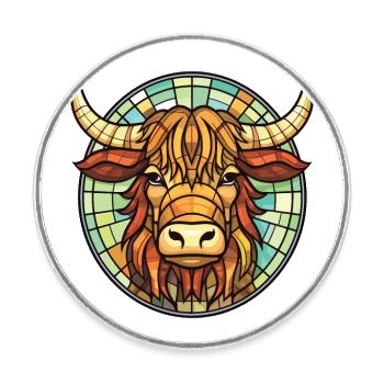 Highland Cow Bunte Aquarell-Tier-Karikatur - Runder Kühlschrankmagnet - Weiß - Vorne