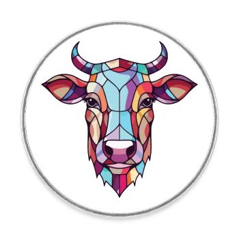 Cow Colorful Watercolor Animal Pet Illustration - Round  fridge magnet - white - Front