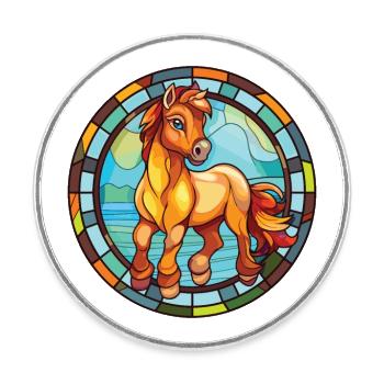 Poney Bébé Cheval Aquarelle Colorée Animal Cartoon - Magnet rond - blanc - Devant