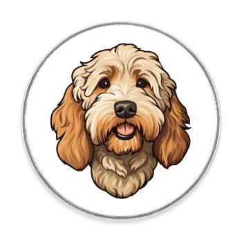 Labradoodle Hunderasse Cartoon Kawaii Illustration - Runder Kühlschrankmagnet - Weiß - Vorne