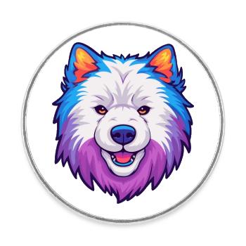 Samoyed Dog Breed Cartoon Kawaii Illustration - Round  fridge magnet - white - Front