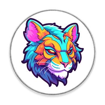 Liger Hybrid Löwe Tiger Katze Bunte Karikatur Kawai - Runder Kühlschrankmagnet - Weiß - Vorne