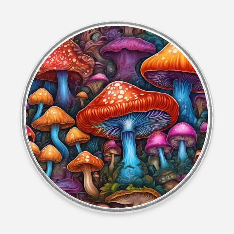 Magic Mushrooms Dream - Round  fridge magnet - white