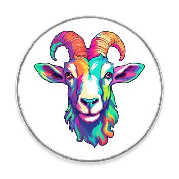 Goat Colorful Watercolor Cartoon Kawaii Animal - Round  fridge magnet - white - Front