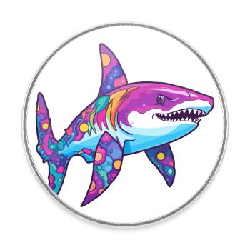 Hai Buntes Aquarell Cartoon Kawaii Tier - Runder Kühlschrankmagnet - Weiß - Vorne