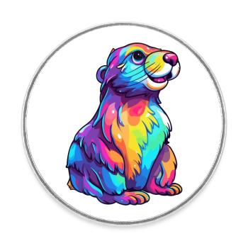 Loutre Aquarelle colorée Dessin animé Kawaii Animal - Magnet rond - blanc - Devant