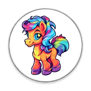 Ponny Aquarelle Colorée Dessin Animé Kawaii Animal - Magnet rond - blanc - Devant