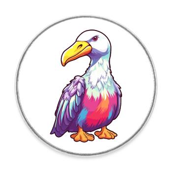 Albatross Colorful Watercolor Cartoon Kawaii Anima - Round  fridge magnet - white - Front