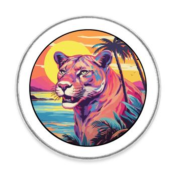 Cougar Aquarelle Colorée Dessin Animé Kawaii Animal - Magnet rond - blanc - Devant