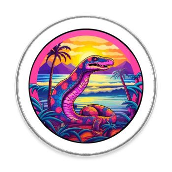 Snake Colorful Watercolor Cartoon Kawaii Animal - Round  fridge magnet - white - Front