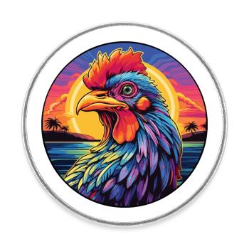 Chicken Colorful Watercolor Cartoon Kawaii Animal - Round  fridge magnet - white - Front