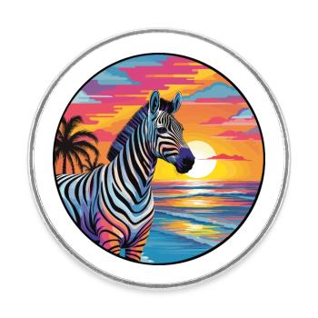 Zebra Colorful Watercolor Cartoon Kawaii Animal - Round  fridge magnet - white - Front