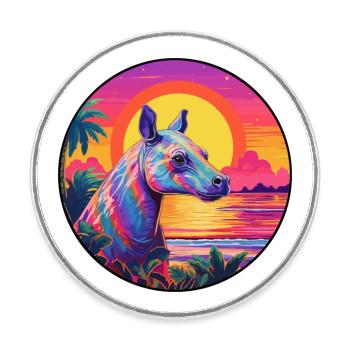 Tapir Buntes Aquarell Cartoon Kawaii Tier - Runder Kühlschrankmagnet - Weiß - Vorne