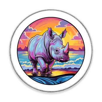Rhino Colorful Watercolor Cartoon Kawaii Animal - Round  fridge magnet - white - Front