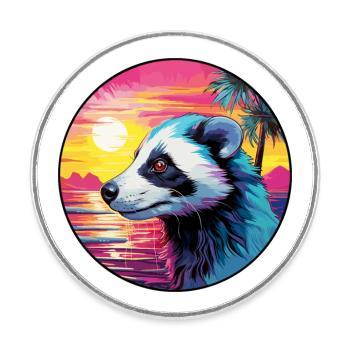 Skunk Buntes Aquarell Cartoon Kawaii Tier - Runder Kühlschrankmagnet - Weiß - Vorne
