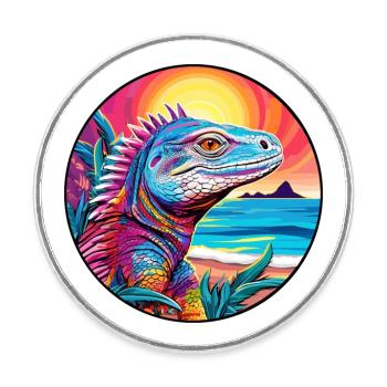 Iguana Colorful Watercolor Cartoon Kawaii Animal - Round  fridge magnet - white - Front