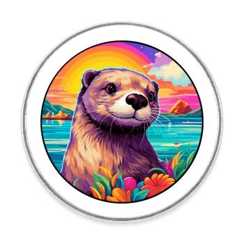 Loutre Aquarelle colorée Dessin animé Kawaii Animal - Magnet rond - blanc - Devant