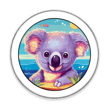 Koala Buntes Aquarell Cartoon Kawaii Tier - Runder Kühlschrankmagnet - Weiß - Vorne
