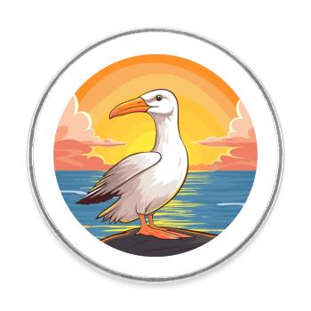 Albatross Colorful Watercolor Cartoon Kawaii Pet - Round  fridge magnet - white - Front