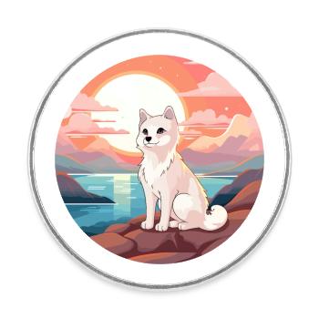 Polarfuchs Bunte Aquarell-Karikatur Kawaii Haustier - Runder Kühlschrankmagnet - Weiß - Vorne