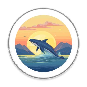 Baleine bleue colorée aquarelle dessin animé kawaii animal de compagnie - Magnet rond - blanc - Devant