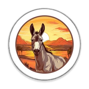 Donkey Colorful Watercolor Cartoon Kawaii Animal - Round  fridge magnet - white - Front