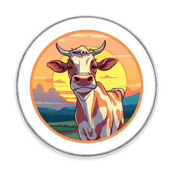 Vache Aquarelle Colorée Dessin Animé Kawaii Animal - Magnet rond - blanc - Devant