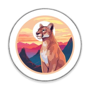 Cougar Aquarelle Colorée Dessin Animé Kawaii Animal - Magnet rond - blanc - Devant