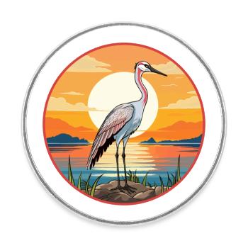 Kranich Haustier Bunte Aquarell Karikatur Kawaii Haustier - Runder Kühlschrankmagnet - Weiß - Vorne