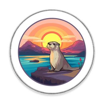 Loutre Aquarelle colorée Dessin animé Kawaii Animal - Magnet rond - blanc - Devant