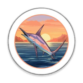 Schwertfisch Bunte Aquarell-Karikatur Kawaii Haustier - Runder Kühlschrankmagnet - Weiß - Vorne