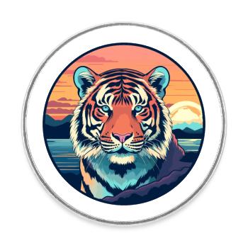 Tiger Buntes Aquarell Cartoon Kawaii Tier - Runder Kühlschrankmagnet - Weiß - Vorne