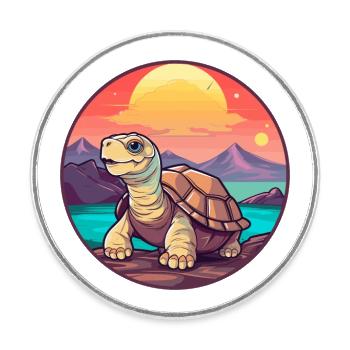 Schildkröte buntes Aquarell Cartoon Kawaii Tier - Runder Kühlschrankmagnet - Weiß - Vorne