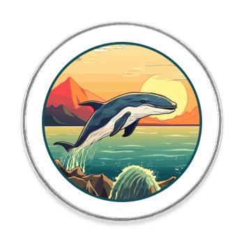 Whale Colorful Watercolor Cartoon Kawaii Animal - Round  fridge magnet - white - Front