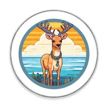 Deer Watercolor Cartoon Kawaii Clipart Animal - Round  fridge magnet - white - Front