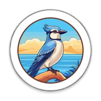 Blauer Eichelhäher Vogel Aquarell Karikatur Kawaii Tier Haustier - Runder Kühlschrankmagnet - Weiß - Vorne