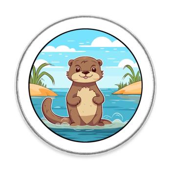 Loutre aquarelle dessin animé Kawaii Clipart Animal - Magnet rond - blanc - Devant